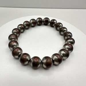 Vintage 90s Silver Tone Beaded Stretch Bracelet Boho Statement Women's Jewelry
